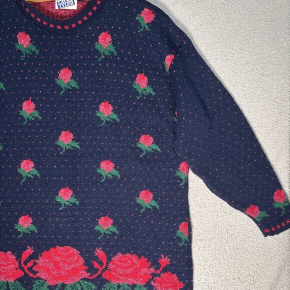 Vintage Laura Tyler Sweater Women’s XL Rose AOP Adele Knit Cottagecore Holiday - Picture 4 of 16